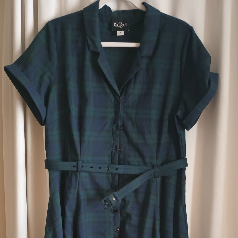 Collectif Caterina blackwatch plaid swing dress size UK 16